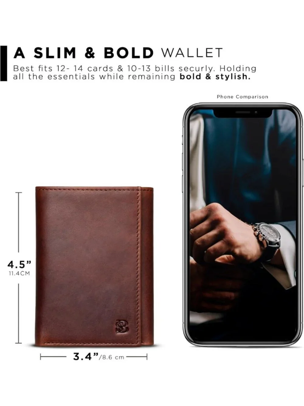 Slim RFID Blocking Leather Trifold Wallet for Men - 11 Card Slots, ID Window